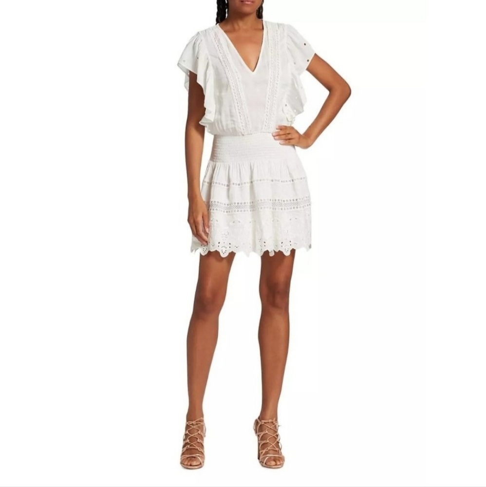Ramy Brook Ivory Harlow Lace Trim Linen Blend Mini Dress NWT Size X-Small